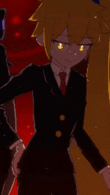 a cartoon character in a suit and tie with yellow hair