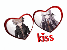 a picture of a boy and a girl with the word kiss below