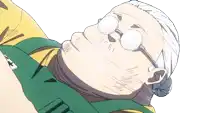 a drawing of a man with glasses and a green shirt