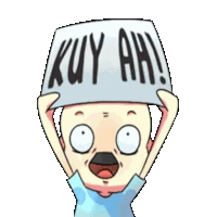 a cartoon character is holding a sign that says kuy ah !