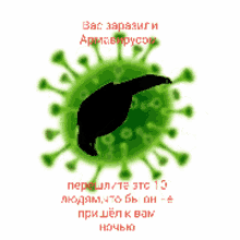 a picture of a virus with a black bird in the center