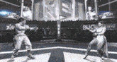a man and a woman are fighting in a ring with a capcom logo in the background