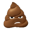 a cartoon poop with an angry face on it .