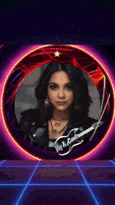 a picture of a woman in a circle with the words " voz & canto " on it