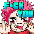 a cartoon character with pink hair is giving the middle finger and saying f * ck you .