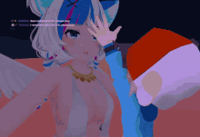 a screenshot of a video game shows a girl with a cat ear and blue hair