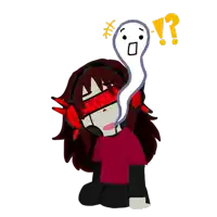 a drawing of a girl with headphones and a ghost with a question mark behind her