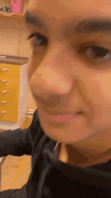 a close up of a person 's face with a yellow background