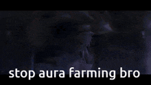 a picture of a girl with the words stop aura farming bro on it
