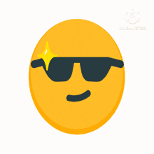a yellow smiley face with black sunglasses and a yellow star on its forehead