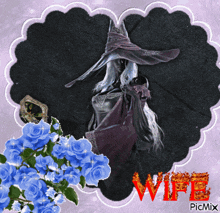 a picture of a witch with the word wife written in red