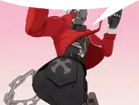 a cartoon character is wearing a red jacket and a black skirt