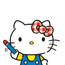 a drawing of hello kitty with a red heart around her