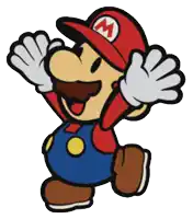 a cartoon drawing of mario wearing a red hat with a w on it