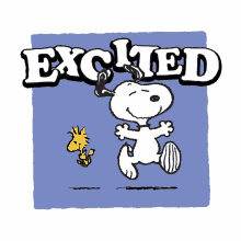 excited snoopy woodstock pumped up hyped