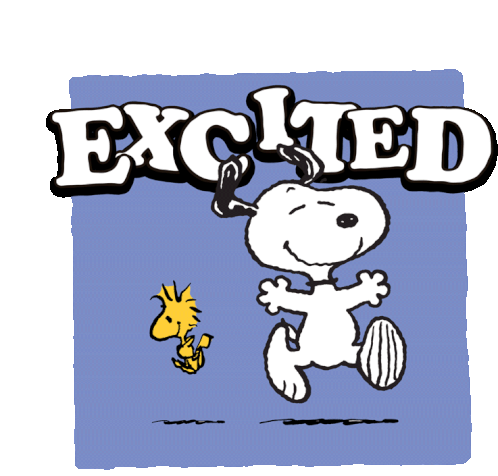 Excited Snoopy Sticker - Excited Snoopy Woodstock Stickers