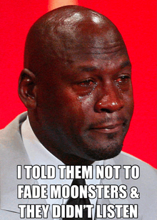a man with tears running down his face says i told them not to fade moonsters