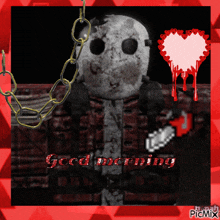 a picture of a skeleton with a chain around his neck and the words good morning