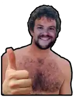 a shirtless man with a beard is giving a thumbs up sign