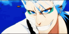 a close up of a person 's face with the words bleach on the bottom
