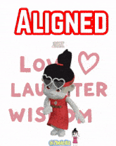 a cartoon girl wearing a headband that says aligned