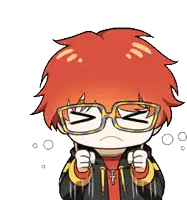 a cartoon character with red hair and glasses is making a face