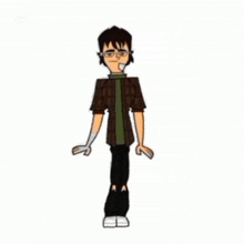 a cartoon character is standing on one leg with his arms outstretched