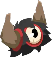 a cartoon drawing of a bull with horns and a red eye