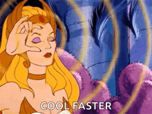 a cartoon of a woman making a hand gesture with the words cool faster below her