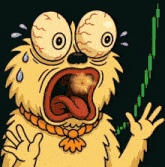 a cartoon of a monster with a tongue sticking out looking at a graph