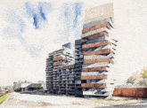 a watercolor painting of a building with the words polio.com on the bottom
