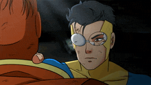 a cartoon of a man wearing glasses and a superhero