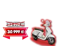 a white scooter with a red banner that says 30.999 tl next to it