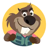 a cartoon of a beaver wearing a pink shirt and a green vest