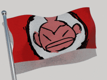 a red and white flag with a cartoon monkey on it