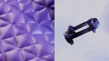 a picture of a purple quilted fabric next to a picture of a headset