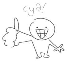 a black and white drawing of a person giving a thumbs up with the word sya written below it