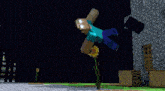 a video game character is flying through the air