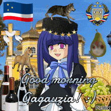 a picture of a girl with the words good morning gagauzia written on it