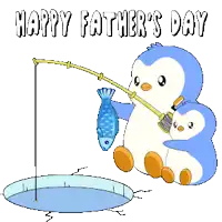 a happy father 's day card with penguins fishing