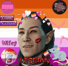 a picture of a woman with a kiss on her face and the words wifey lesbian