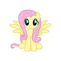 a yellow pony with pink hair and wings is sitting down