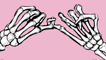 a black and white drawing of two skeleton hands giving each other a pinky promise
