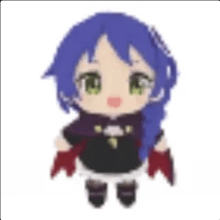 a pixel art drawing of a little girl with blue hair .