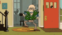 a cartoon of an old man with a christmas tree on his pants