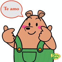 a cartoon bear giving a thumbs up with a te amo speech bubble