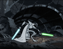 a cartoon of a man laying on the ground being attacked by a robot