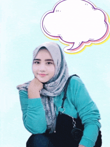 a woman in a hijab with a speech bubble that says " jadi inget "