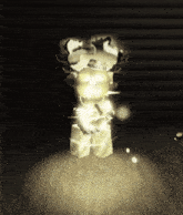 a cartoon character is standing in a dark room with a light coming out of his head