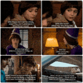 a collage of four pictures of a girl talking to a boy named mike
